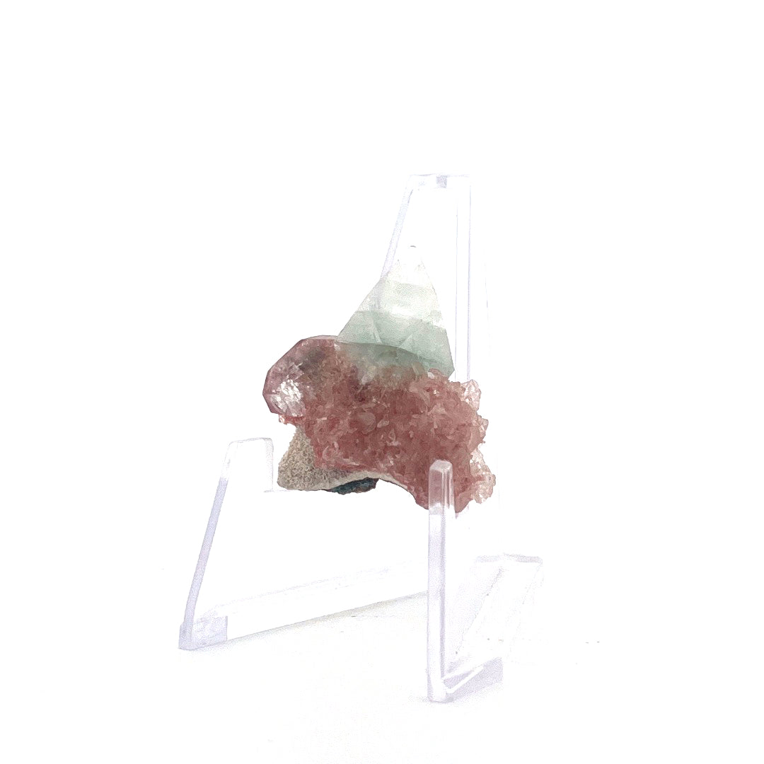 Mint Green on Shiny Pink Apophyllite Fused with Stilbite High Grade |  8.6 (g)