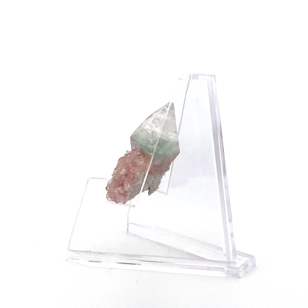 Mint Green on Shiny Pink Apophyllite Fused with Stilbite High Grade |  8.6 (g)