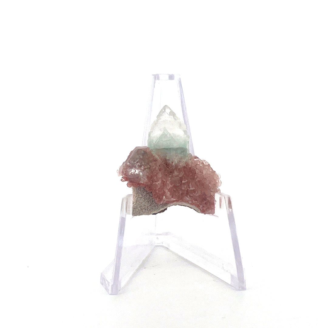 Mint Green on Shiny Pink Apophyllite Fused with Stilbite High Grade |  8.6 (g)